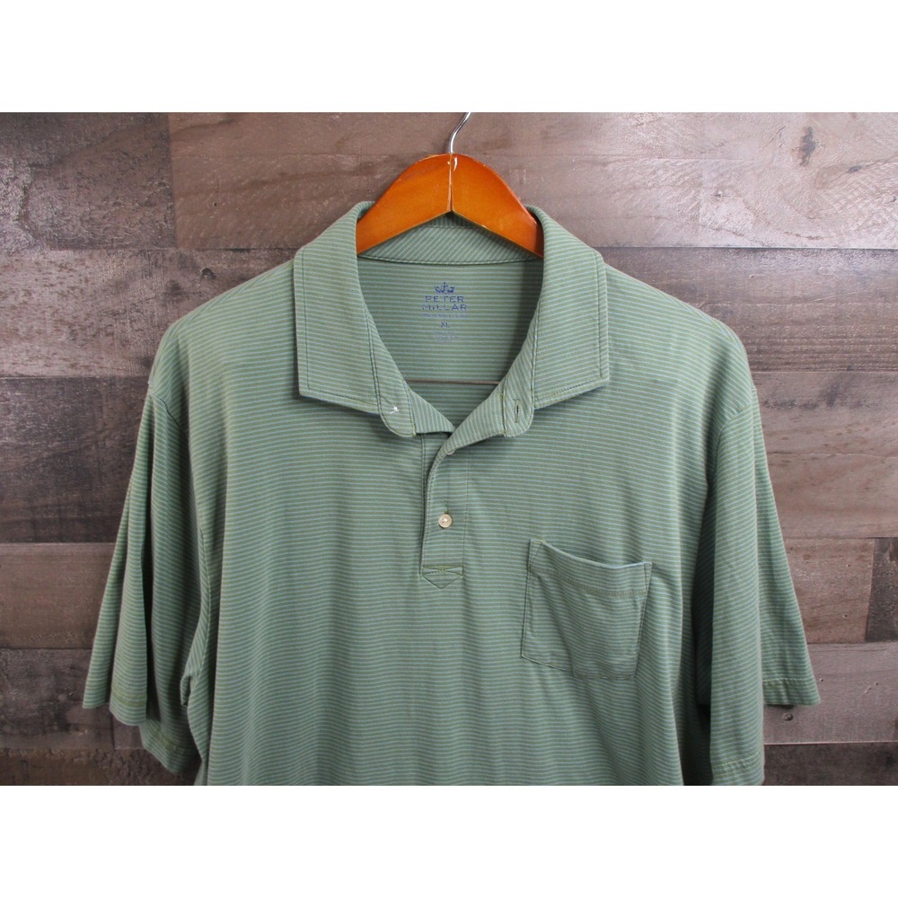 Peter Millar Polo Shirt Mens XL Green Striped Mountainside Collection Pima Golf